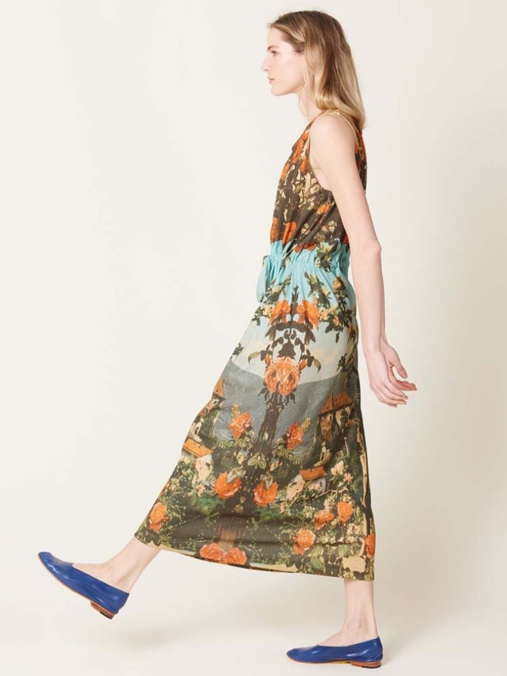 ANNTIAN The Slim Dress In Castel Merano/Tirol Italy Postcard Print Cotton Linen